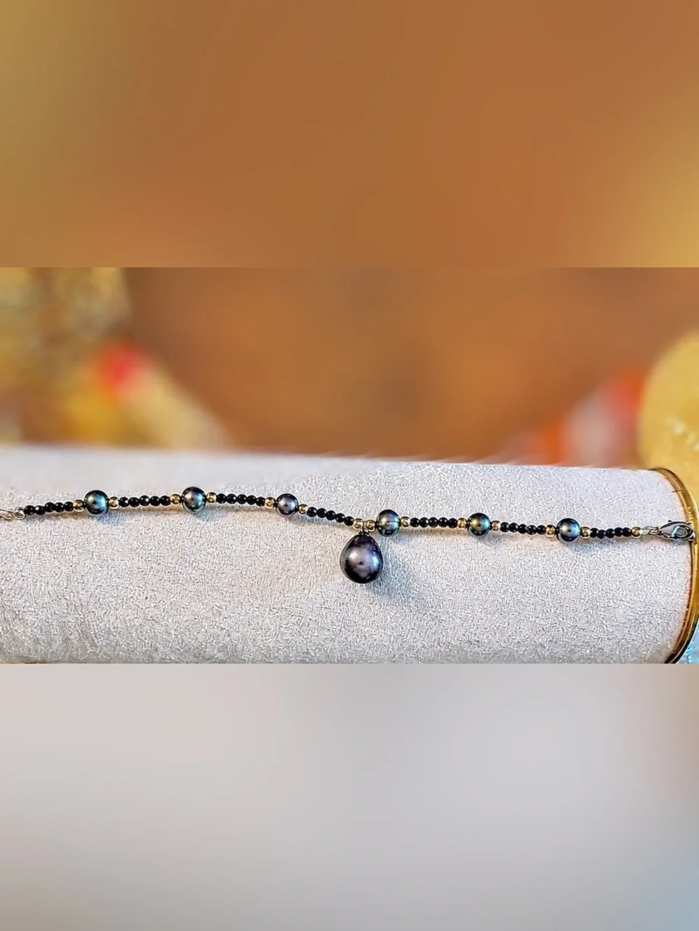 Asymmetrical Black Pearl & Onyx Charm Bracelet